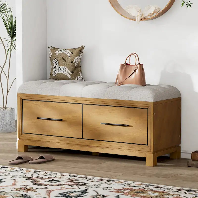 Banc de rangement – Naturel/Blanc/Marine/Espresso – avec coussin amovible et rangement dissimulé – Simple