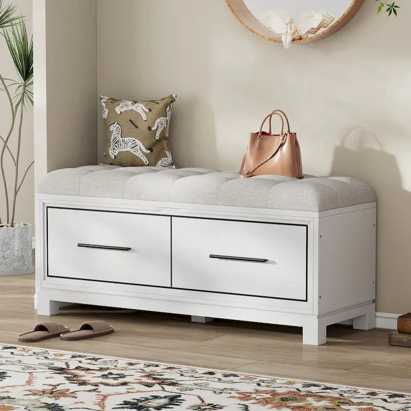 Banc de rangement – Naturel/Blanc/Marine/Espresso – avec coussin amovible et rangement dissimulé – Simple