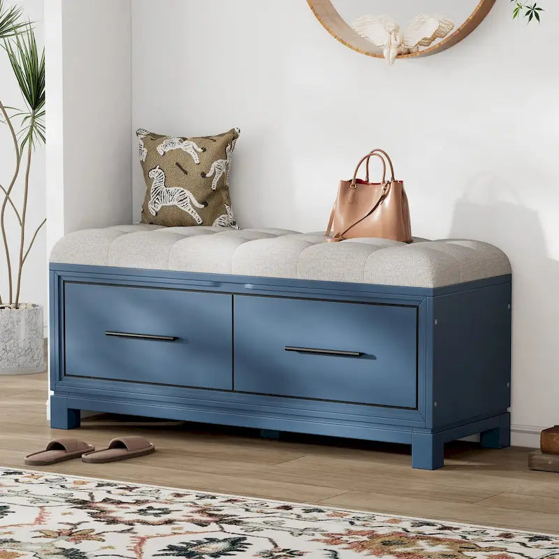 Banc de rangement – Naturel/Blanc/Marine/Espresso – avec coussin amovible et rangement dissimulé – Simple