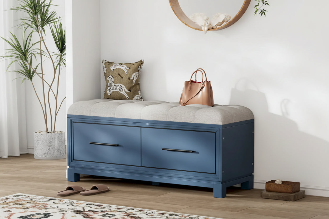 Shoe Bench with Removable Cushion & Hidden Storage