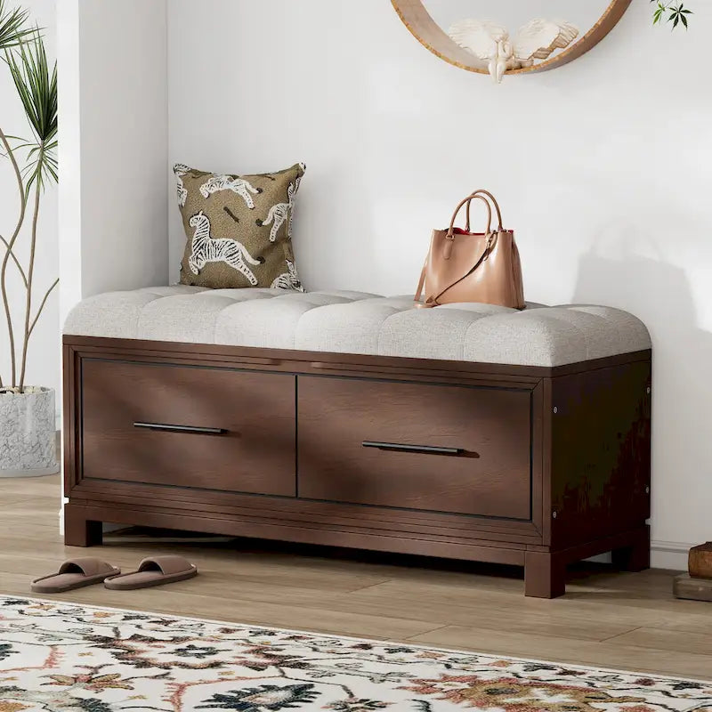 Banc de rangement – Naturel/Blanc/Marine/Espresso – avec coussin amovible et rangement dissimulé – Simple
