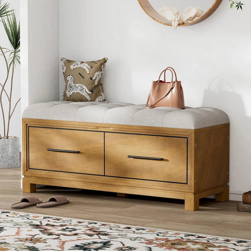 Banc de rangement – Naturel/Blanc/Marine/Espresso – avec coussin amovible et rangement dissimulé – Simple