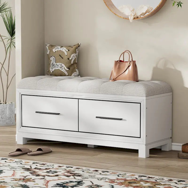 Banc de rangement – Naturel/Blanc/Marine/Espresso – avec coussin amovible et rangement dissimulé – Simple