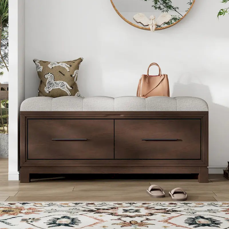 Banc de rangement – Naturel/Blanc/Marine/Espresso – avec coussin amovible et rangement dissimulé – Simple