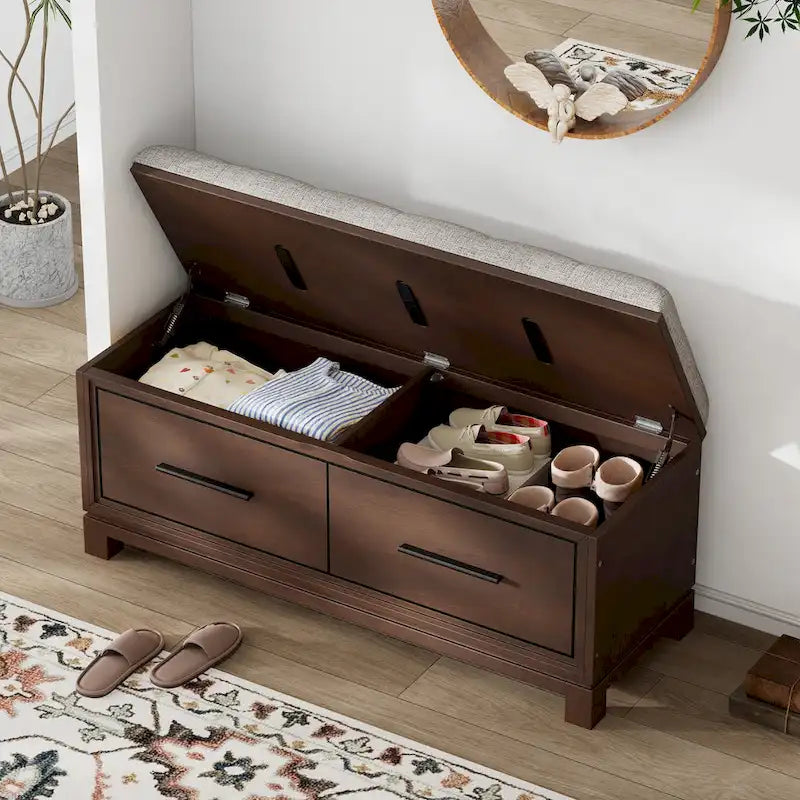 Banc de rangement – Naturel/Blanc/Marine/Espresso – avec coussin amovible et rangement dissimulé – Simple