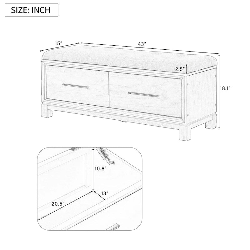 Banc de rangement – Naturel/Blanc/Marine/Espresso – avec coussin amovible et rangement dissimulé – Simple
