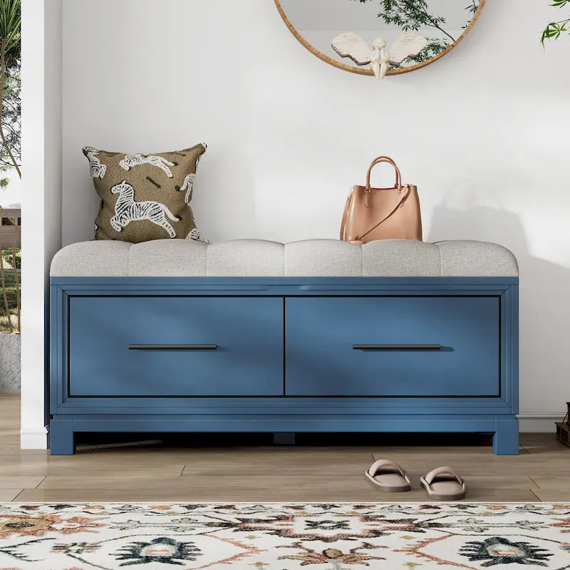 Banc de rangement – Naturel/Blanc/Marine/Espresso – avec coussin amovible et rangement dissimulé – Simple