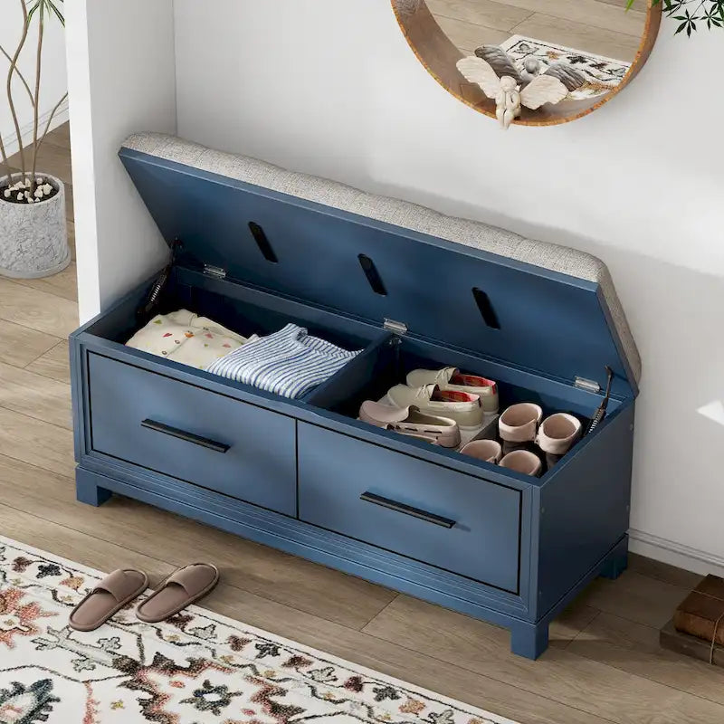 Banc de rangement – Naturel/Blanc/Marine/Espresso – avec coussin amovible et rangement dissimulé – Simple