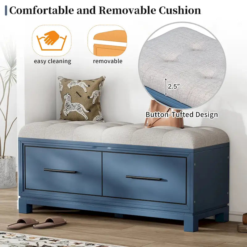 Banc de rangement – Naturel/Blanc/Marine/Espresso – avec coussin amovible et rangement dissimulé – Simple