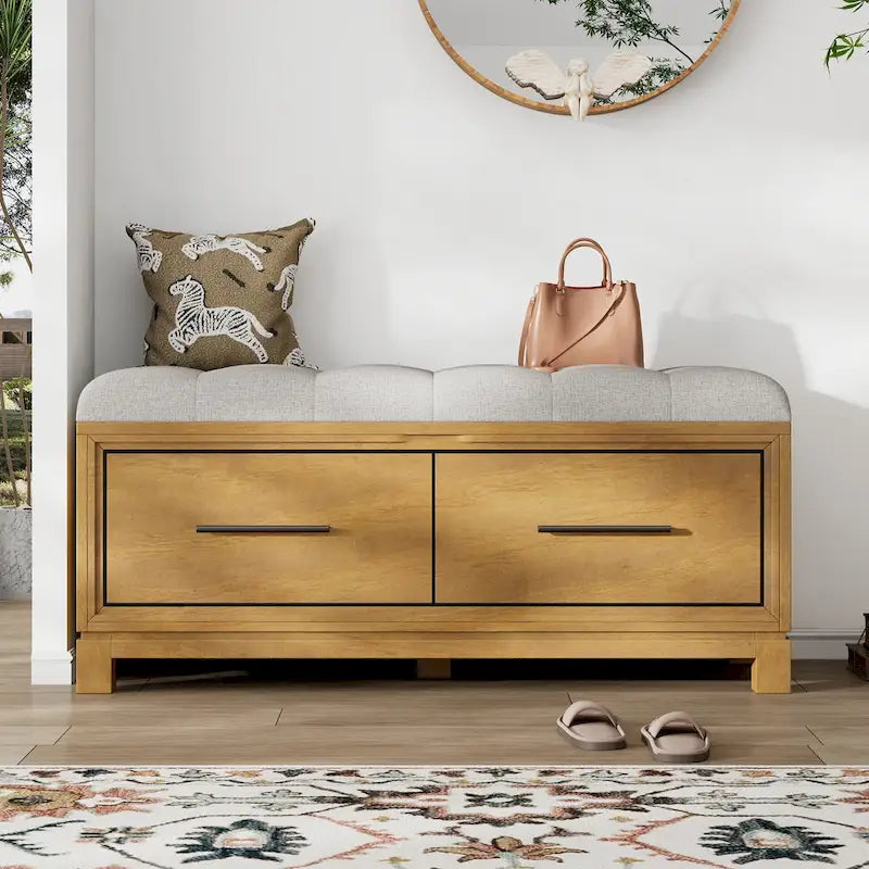 Banc de rangement – Naturel/Blanc/Marine/Espresso – avec coussin amovible et rangement dissimulé – Simple