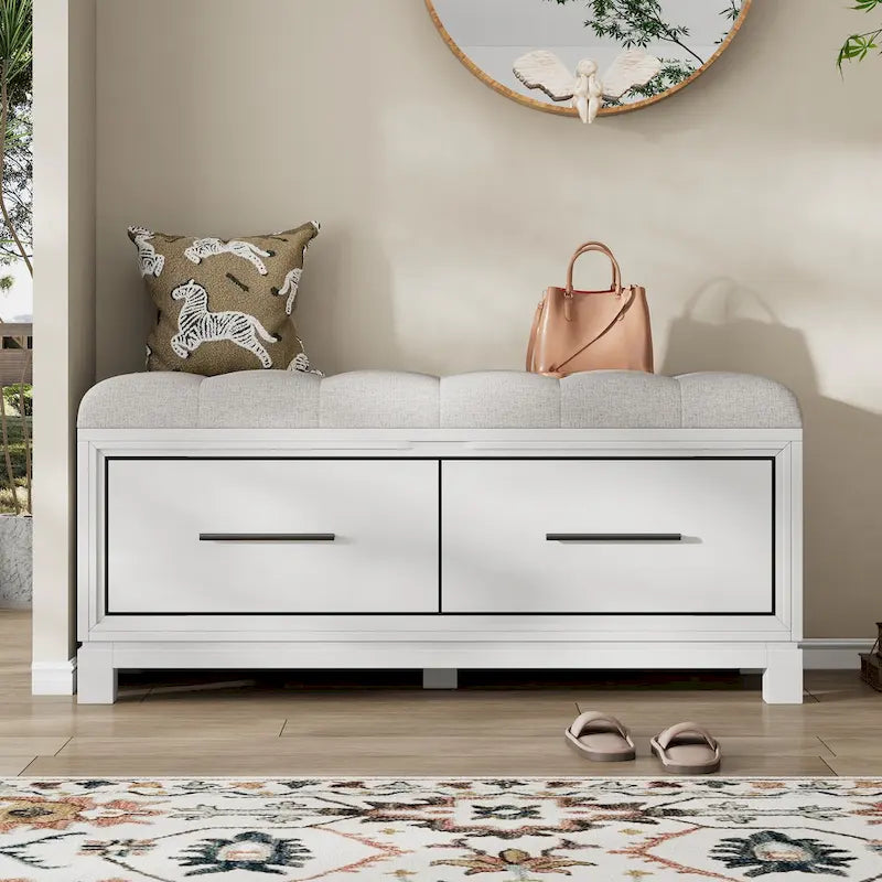 Banc de rangement – Naturel/Blanc/Marine/Espresso – avec coussin amovible et rangement dissimulé – Simple