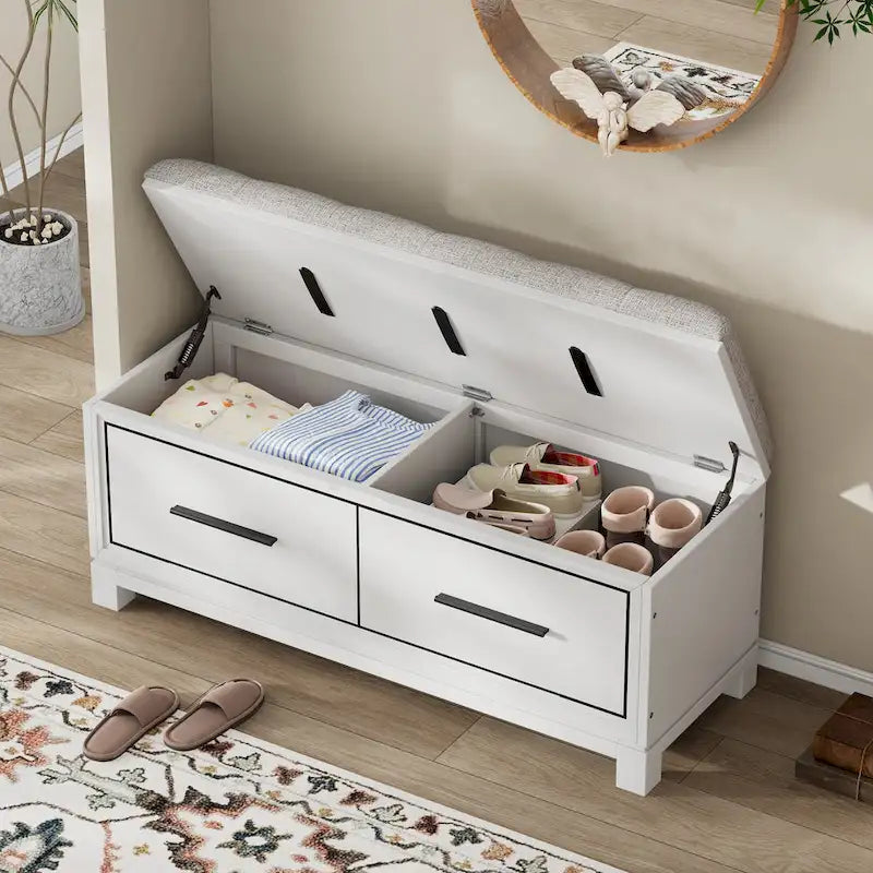 Banc de rangement – Naturel/Blanc/Marine/Espresso – avec coussin amovible et rangement dissimulé – Simple