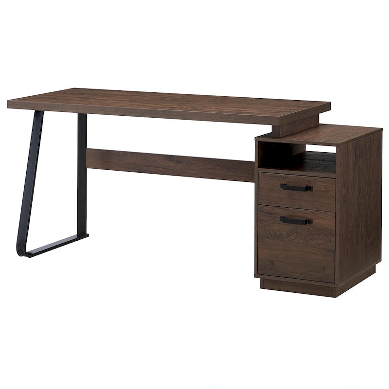 Bureau informatique de 65 pouces avec 2 tiroirs – Marron, Pied en U, Pour 1 personne