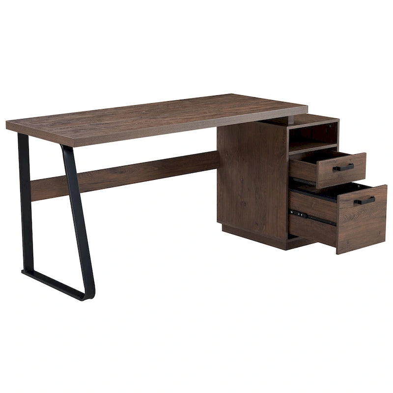 Bureau informatique de 65 pouces avec 2 tiroirs – Marron, Pied en U, Pour 1 personne
