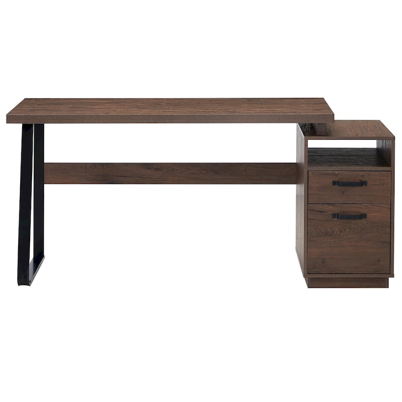 Bureau informatique de 65 pouces avec 2 tiroirs – Marron, Pied en U, Pour 1 personne