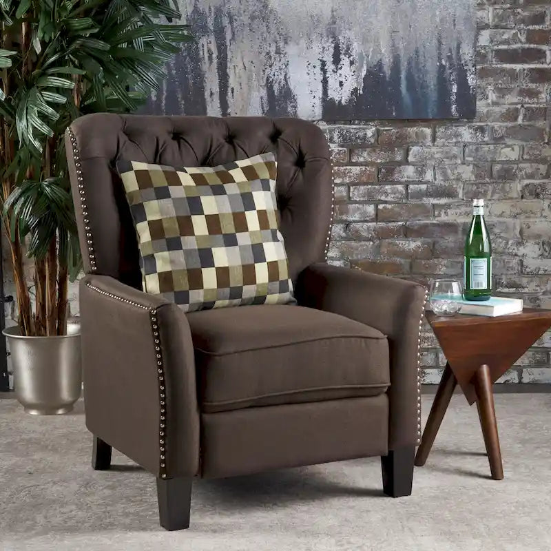 Fauteuil inclinable en tissu capitonné – Café / Charbon foncé / Bleu sarcelle foncé / Gris clair – Simple