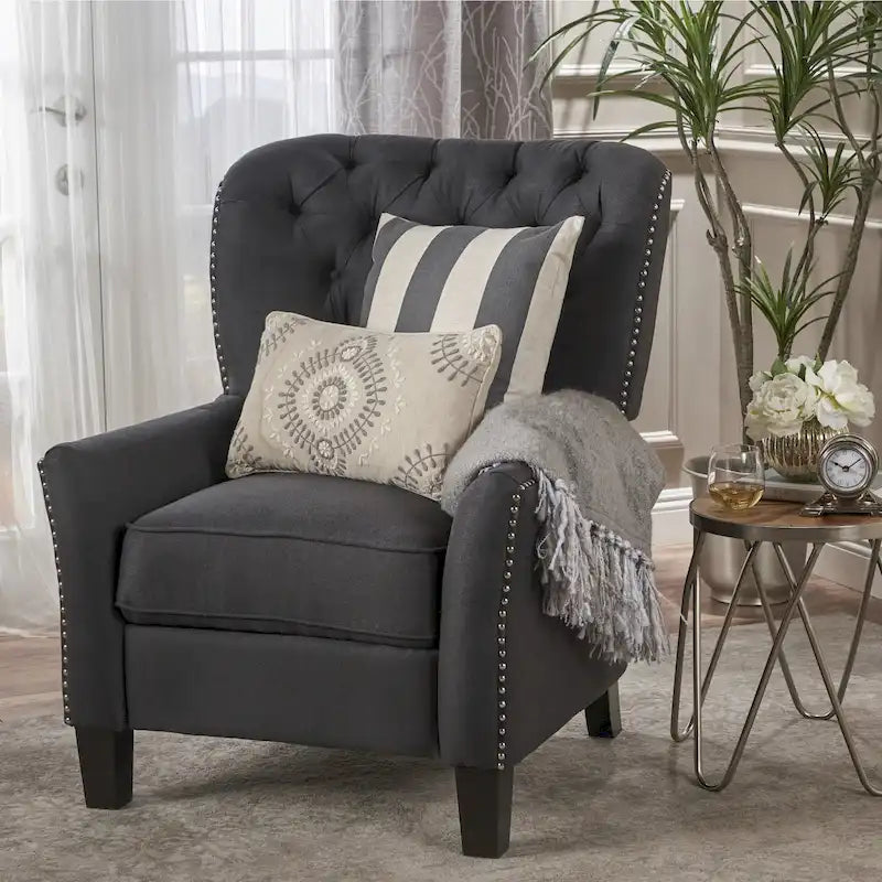 Fauteuil inclinable en tissu capitonné – Café / Charbon foncé / Bleu sarcelle foncé / Gris clair – Simple