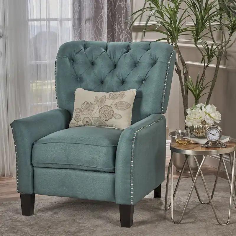 Fauteuil inclinable en tissu capitonné – Café / Charbon foncé / Bleu sarcelle foncé / Gris clair – Simple