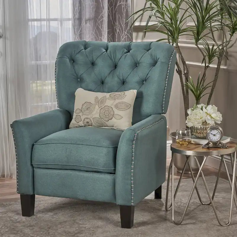 Fauteuil inclinable en tissu capitonné – Café / Charbon foncé / Bleu sarcelle foncé / Gris clair – Simple
