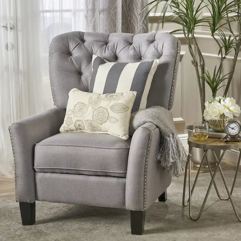 Fauteuil inclinable en tissu capitonné – Café / Charbon foncé / Bleu sarcelle foncé / Gris clair – Simple