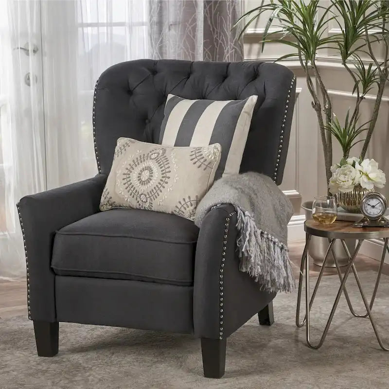 Fauteuil inclinable en tissu capitonné – Café / Charbon foncé / Bleu sarcelle foncé / Gris clair – Simple
