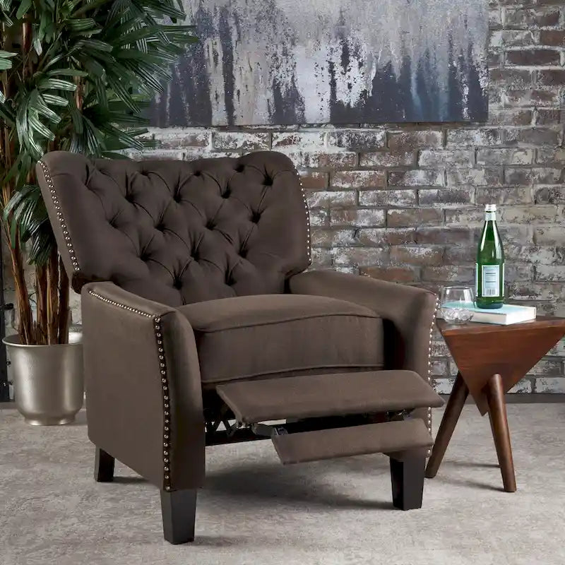 Fauteuil inclinable en tissu capitonné – Café / Charbon foncé / Bleu sarcelle foncé / Gris clair – Simple