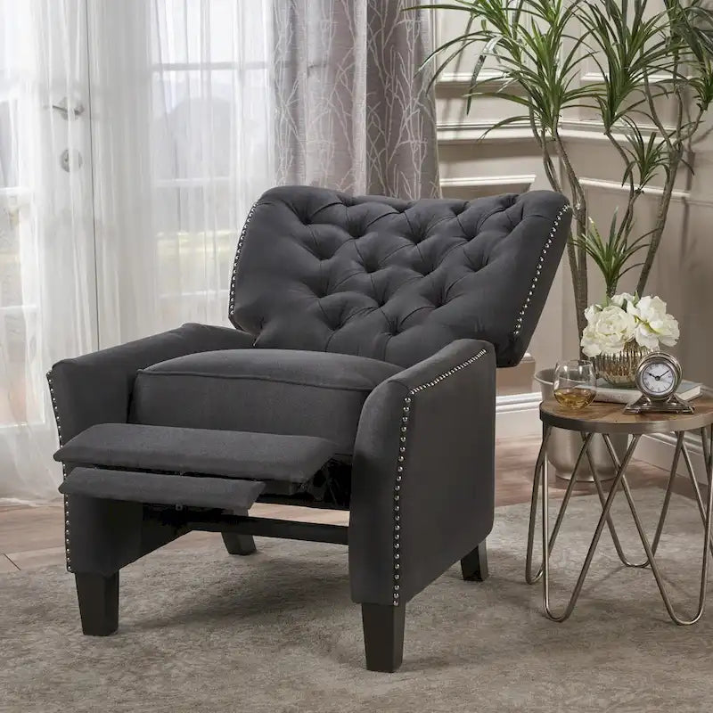 Fauteuil inclinable en tissu capitonné – Café / Charbon foncé / Bleu sarcelle foncé / Gris clair – Simple