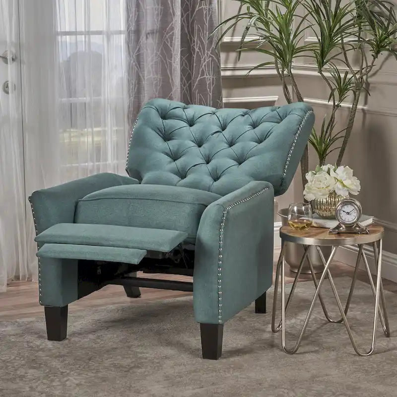 Fauteuil inclinable en tissu capitonné – Café / Charbon foncé / Bleu sarcelle foncé / Gris clair – Simple