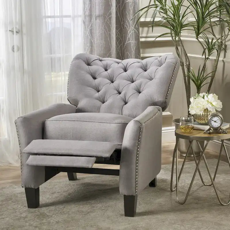 Fauteuil inclinable en tissu capitonné – Café / Charbon foncé / Bleu sarcelle foncé / Gris clair – Simple