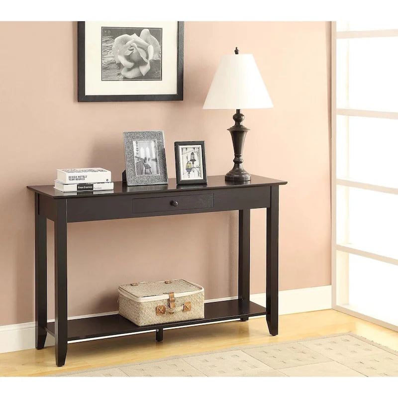 Noir / Espresso / Cerisier / Gris / Bois flotté / Blanc – Console 1 tiroir avec étagère inférieure – Simple