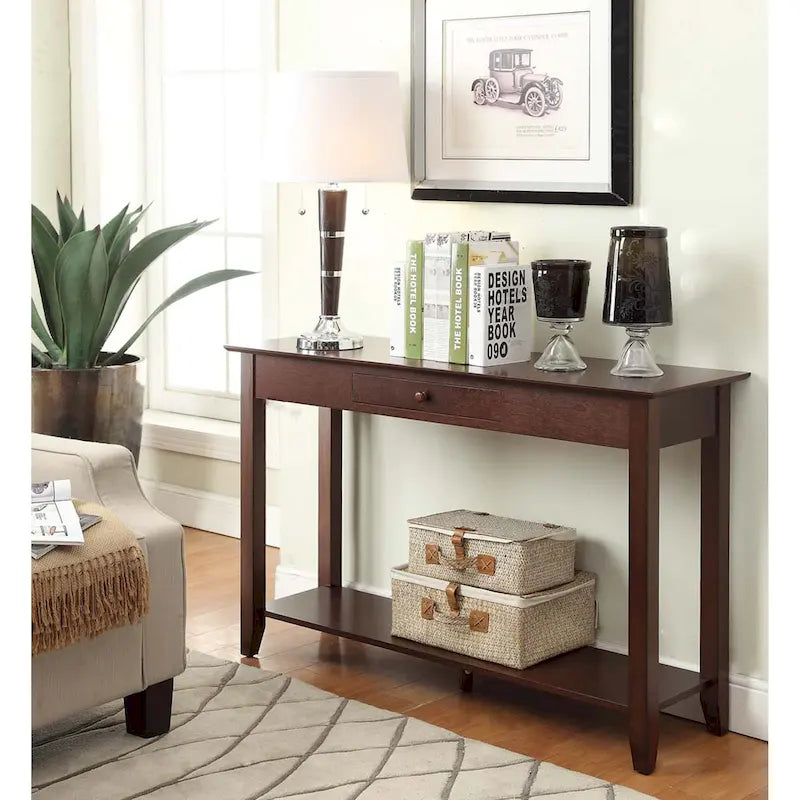 Noir / Espresso / Cerisier / Gris / Bois flotté / Blanc – Console 1 tiroir avec étagère inférieure – Simple