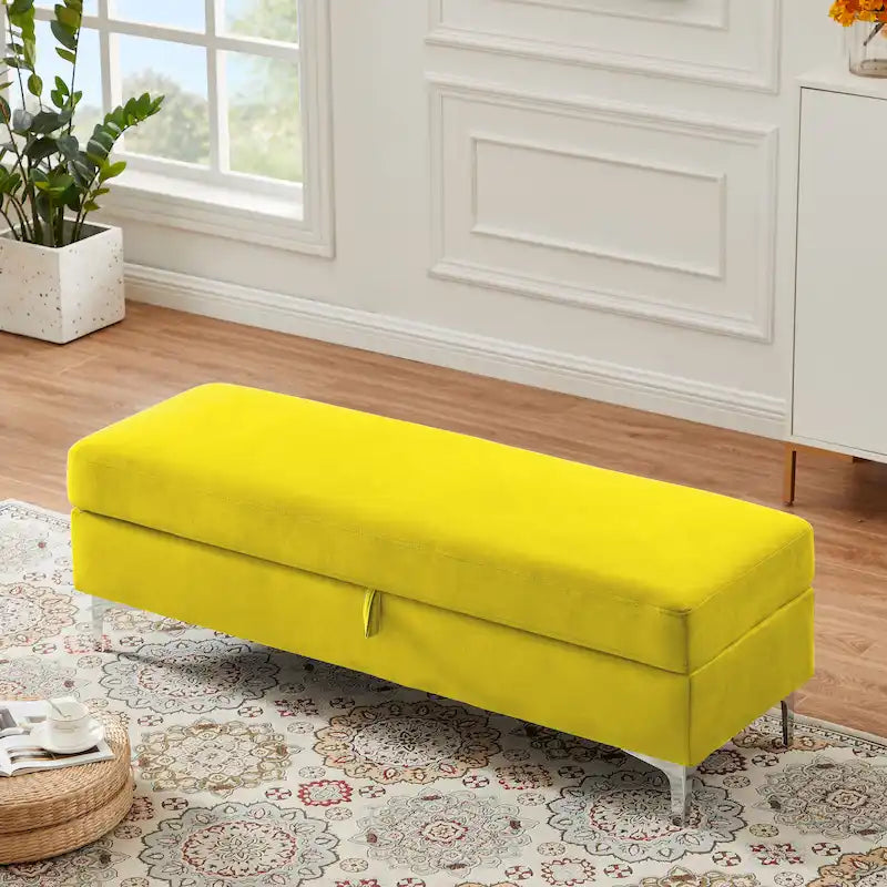 Banc de rangement en velours jaune / vert / gris foncé / blanc / noir / camel – 1 place