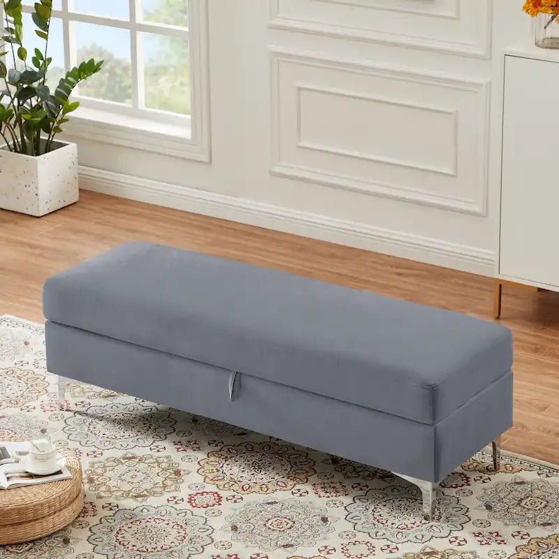 Banc de rangement en velours jaune / vert / gris foncé / blanc / noir / camel – 1 place