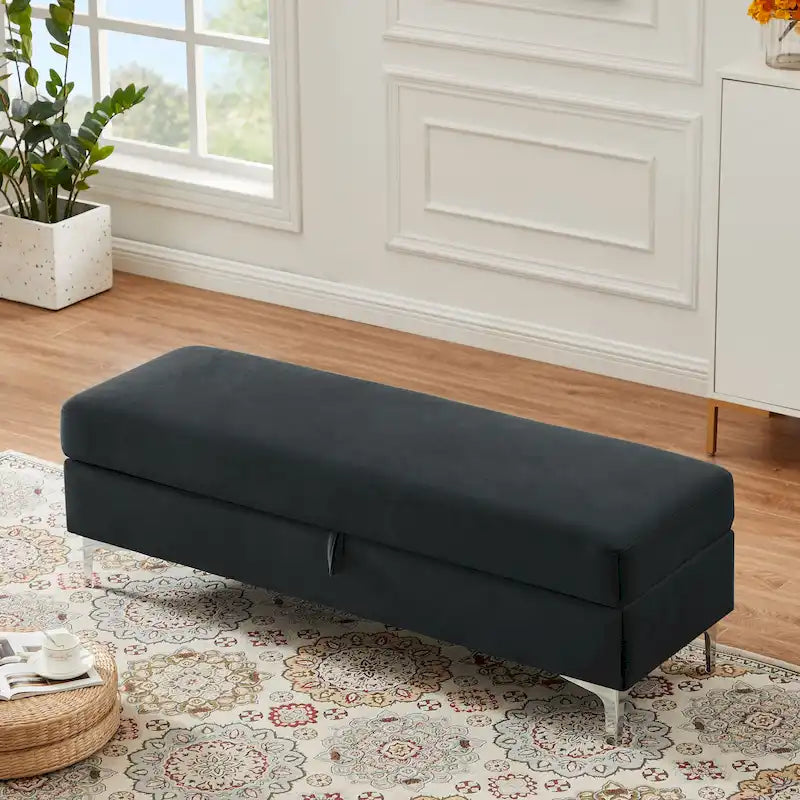 Banc de rangement en velours jaune / vert / gris foncé / blanc / noir / camel – 1 place