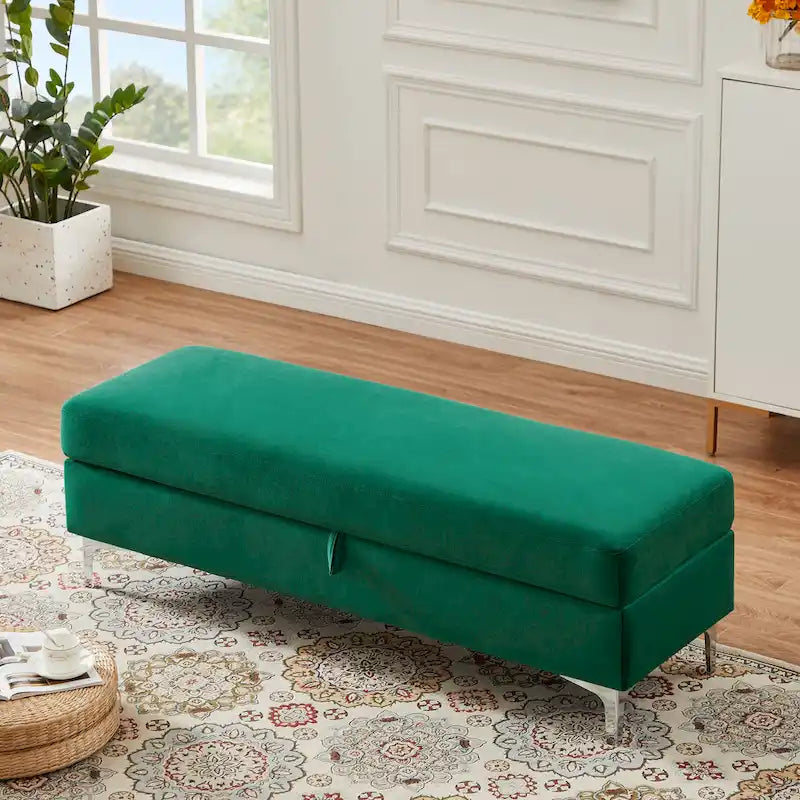 Banc de rangement en velours jaune / vert / gris foncé / blanc / noir / camel – 1 place