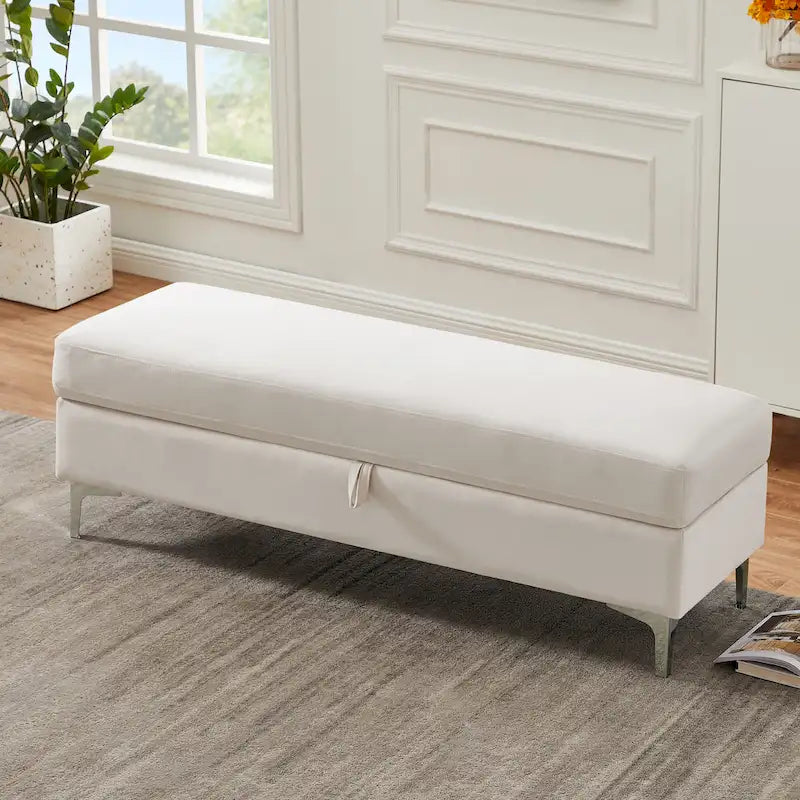 Banc de rangement en velours jaune / vert / gris foncé / blanc / noir / camel – 1 place