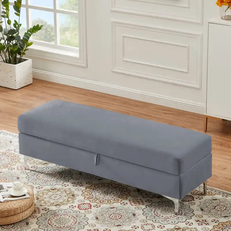 Banc de rangement en velours jaune / vert / gris foncé / blanc / noir / camel – 1 place