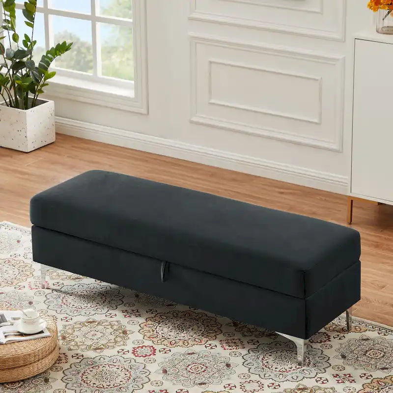 Banc de rangement en velours jaune / vert / gris foncé / blanc / noir / camel – 1 place