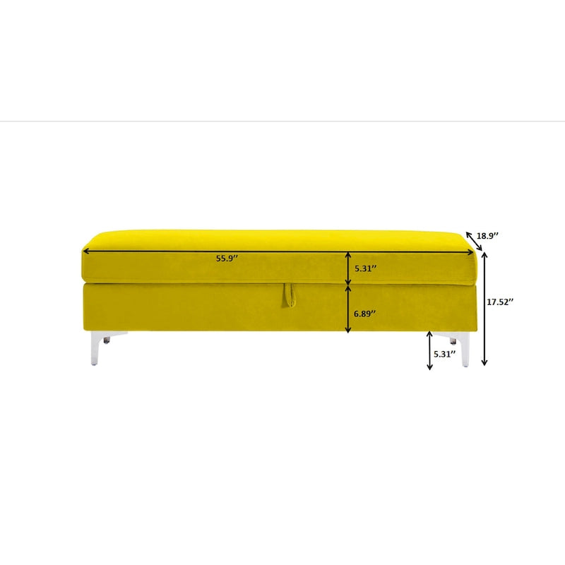 Banc de rangement en velours jaune / vert / gris foncé / blanc / noir / camel – 1 place