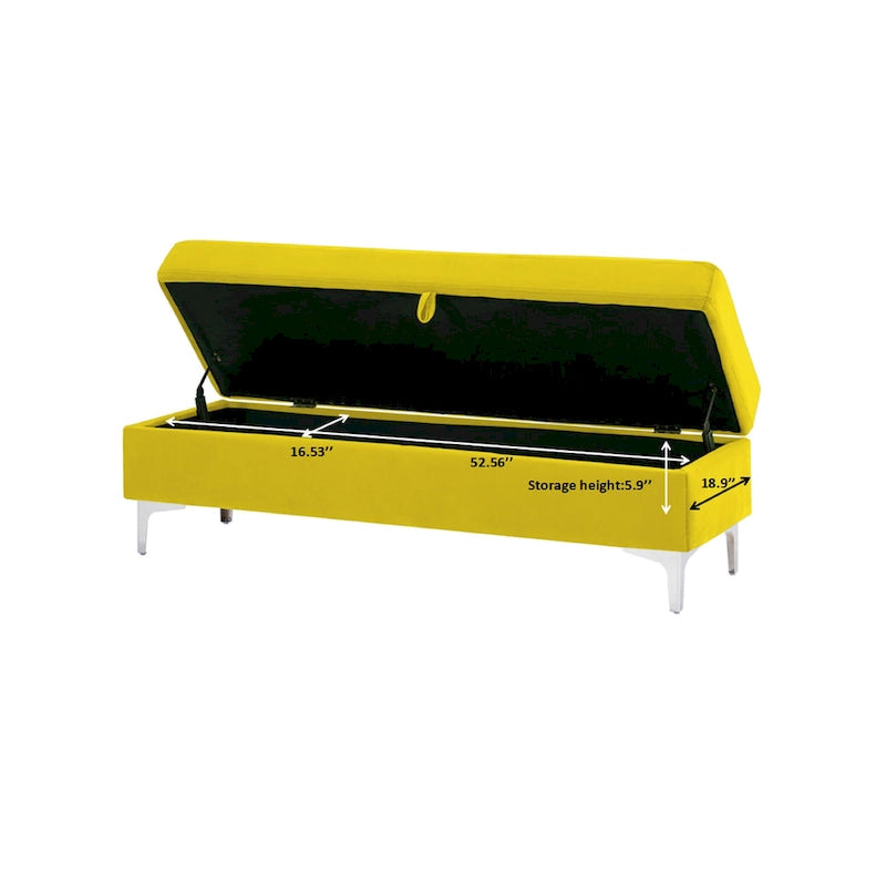 Banc de rangement en velours jaune / vert / gris foncé / blanc / noir / camel – 1 place