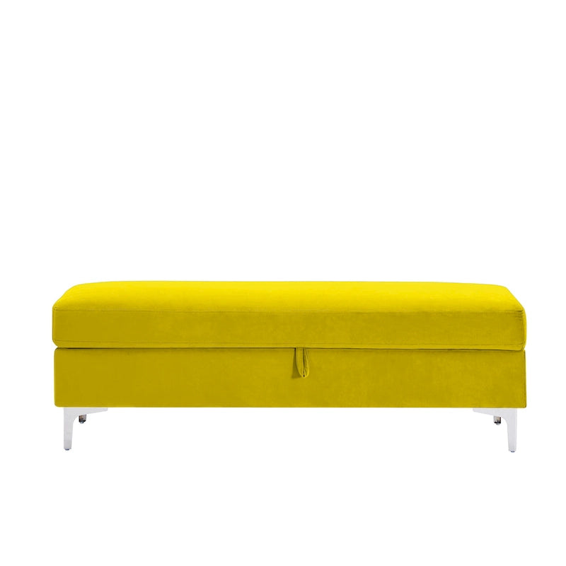 Banc de rangement en velours jaune / vert / gris foncé / blanc / noir / camel – 1 place