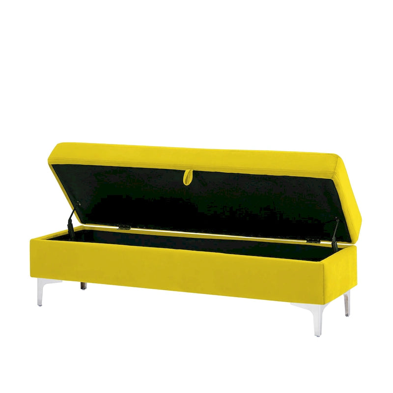Banc de rangement en velours jaune / vert / gris foncé / blanc / noir / camel – 1 place