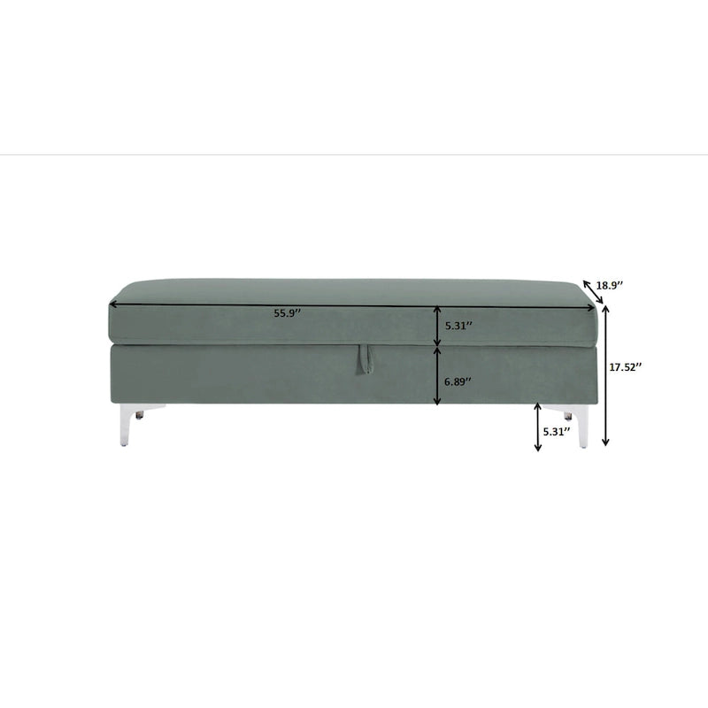 Banc de rangement en velours jaune / vert / gris foncé / blanc / noir / camel – 1 place