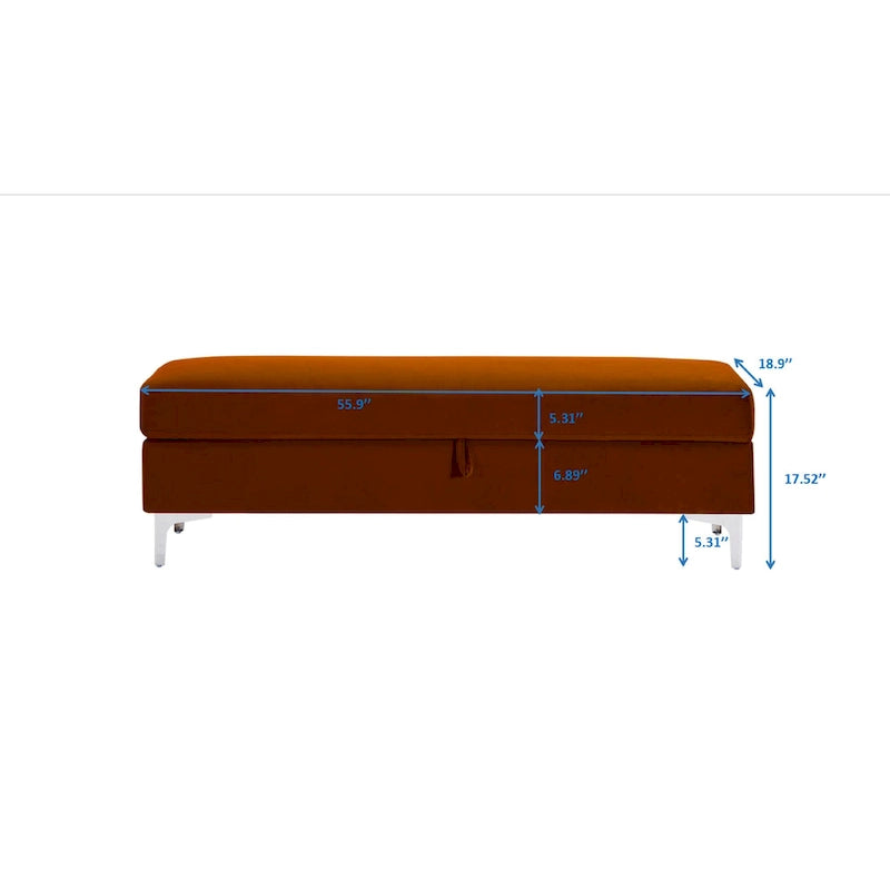 Banc de rangement en velours jaune / vert / gris foncé / blanc / noir / camel – 1 place