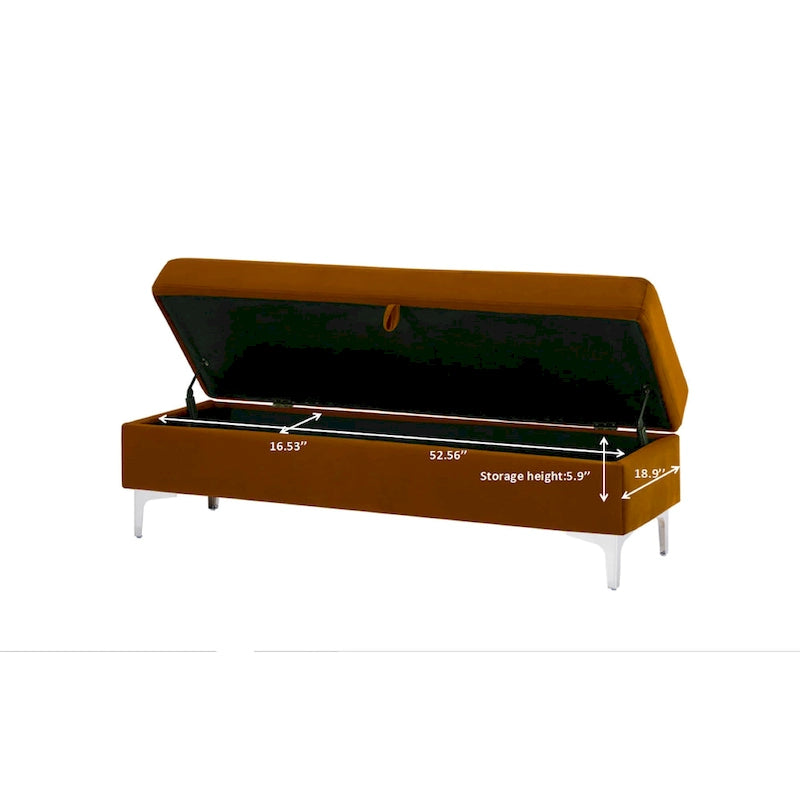 Banc de rangement en velours jaune / vert / gris foncé / blanc / noir / camel – 1 place