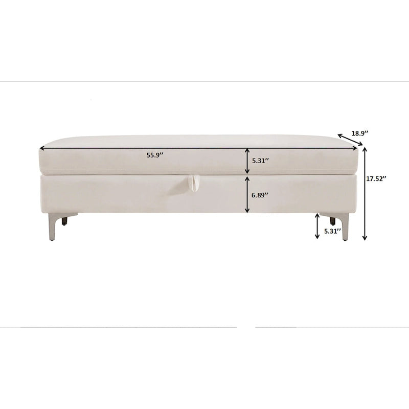 Banc de rangement en velours jaune / vert / gris foncé / blanc / noir / camel – 1 place