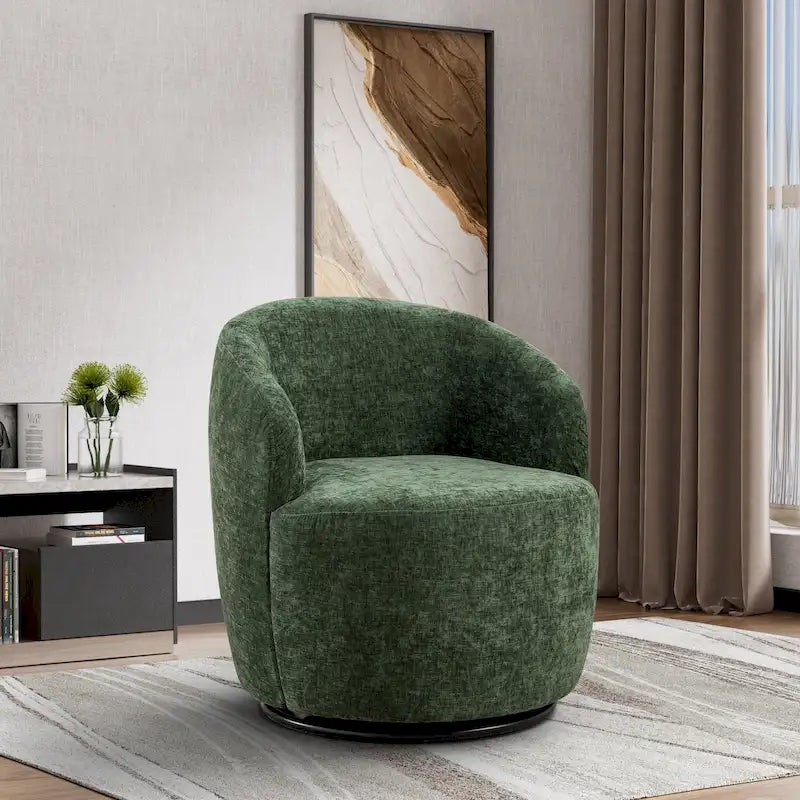 Fauteuil pivotant à 360° en chenille et velours vert / bleu / gris / blanc / noir / orange / jaune – Pièce unique