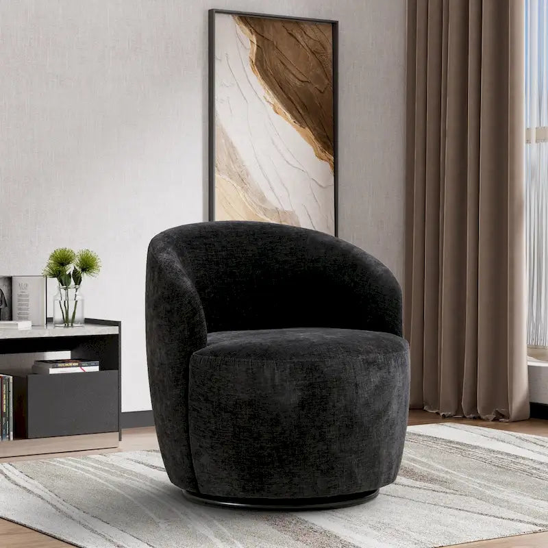 Fauteuil pivotant à 360° en chenille et velours vert / bleu / gris / blanc / noir / orange / jaune – Pièce unique