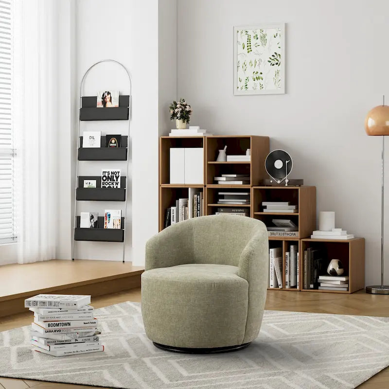 Fauteuil pivotant à 360° en chenille et velours vert / bleu / gris / blanc / noir / orange / jaune – Pièce unique