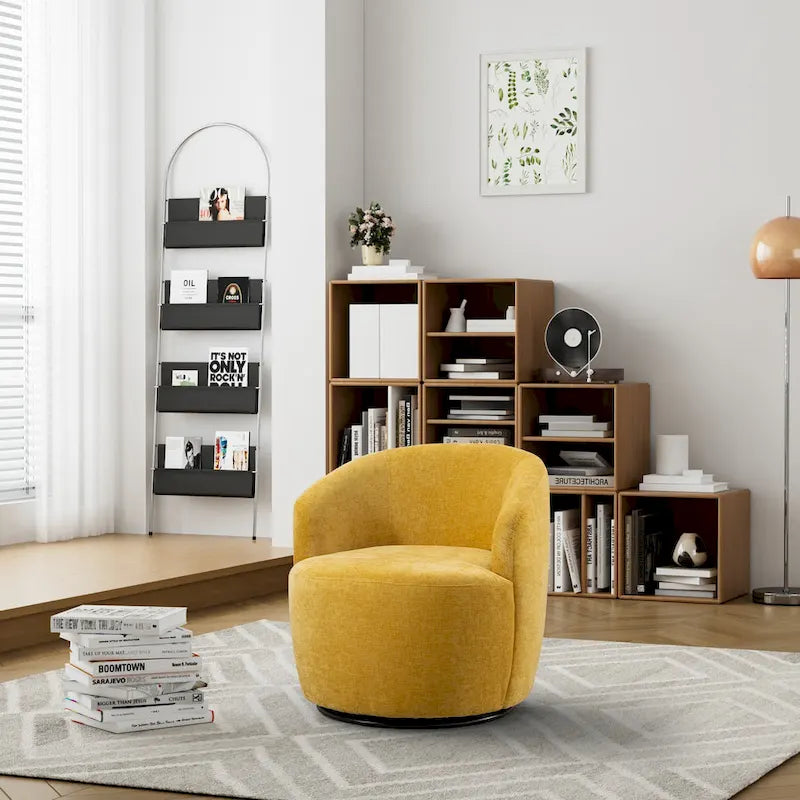 Fauteuil pivotant à 360° en chenille et velours vert / bleu / gris / blanc / noir / orange / jaune – Pièce unique